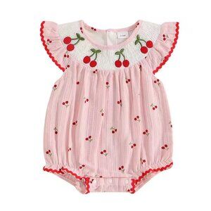 Baby Girl Romper with Embroidered Cherry Collar